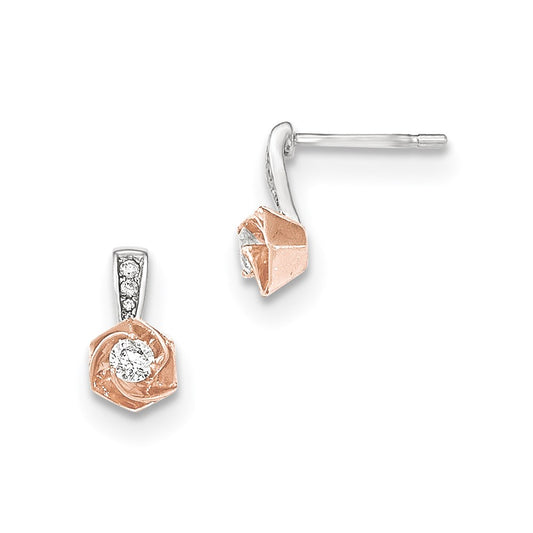 14K White Gold w/Rose Rhodium Real Diamond Post Earrings