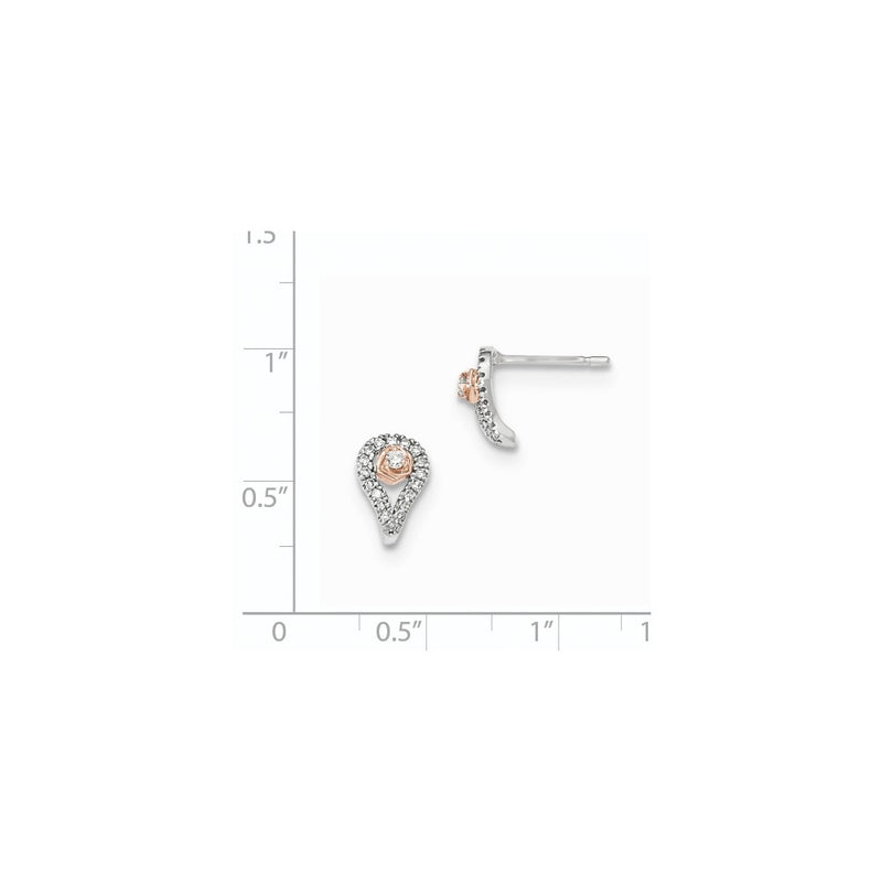14K Yellow Gold White Gold w/Rose Rhodium Real Diamond Post Earrings