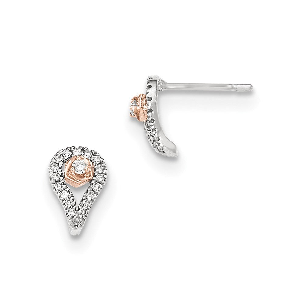 14K Yellow Gold White Gold w/Rose Rhodium Real Diamond Post Earrings