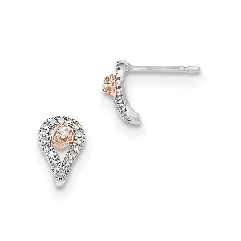 14K Yellow Gold White Gold w/Rose Rhodium Real Diamond Post Earrings