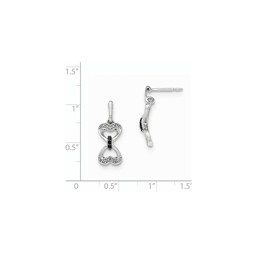 14k White Gold White & Black Real Diamond Heart Post Dangle Earrings