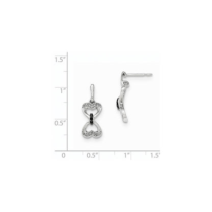 14k White Gold White & Black Real Diamond Heart Post Dangle Earrings