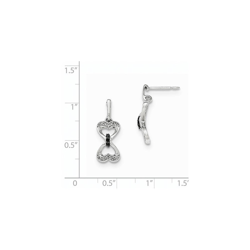 14k White Gold White & Black Real Diamond Heart Post Dangle Earrings