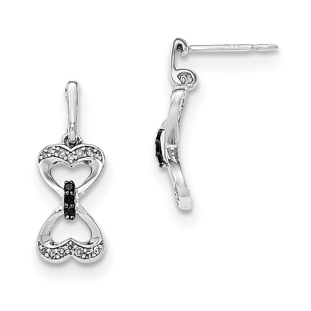 14k White Gold White & Black Real Diamond Heart Post Dangle Earrings