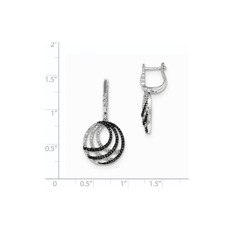 14k White Gold White and Black Real Diamond Dangle Earring