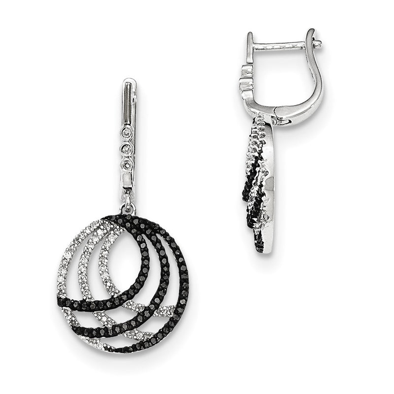 14k White Gold White and Black Real Diamond Dangle Earring