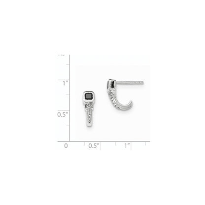 14k White Gold Polished Real Diamond and Black Real Diamond Post Earrings