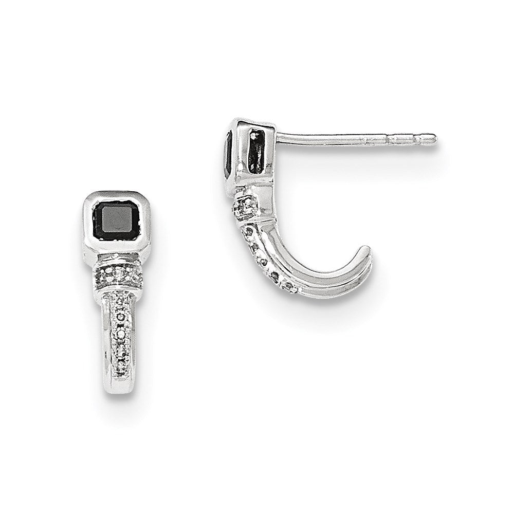 14k White Gold Polished Real Diamond and Black Real Diamond Post Earrings