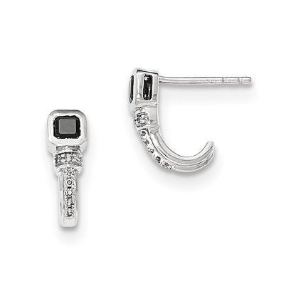 14k White Gold Polished Real Diamond and Black Real Diamond Post Earrings