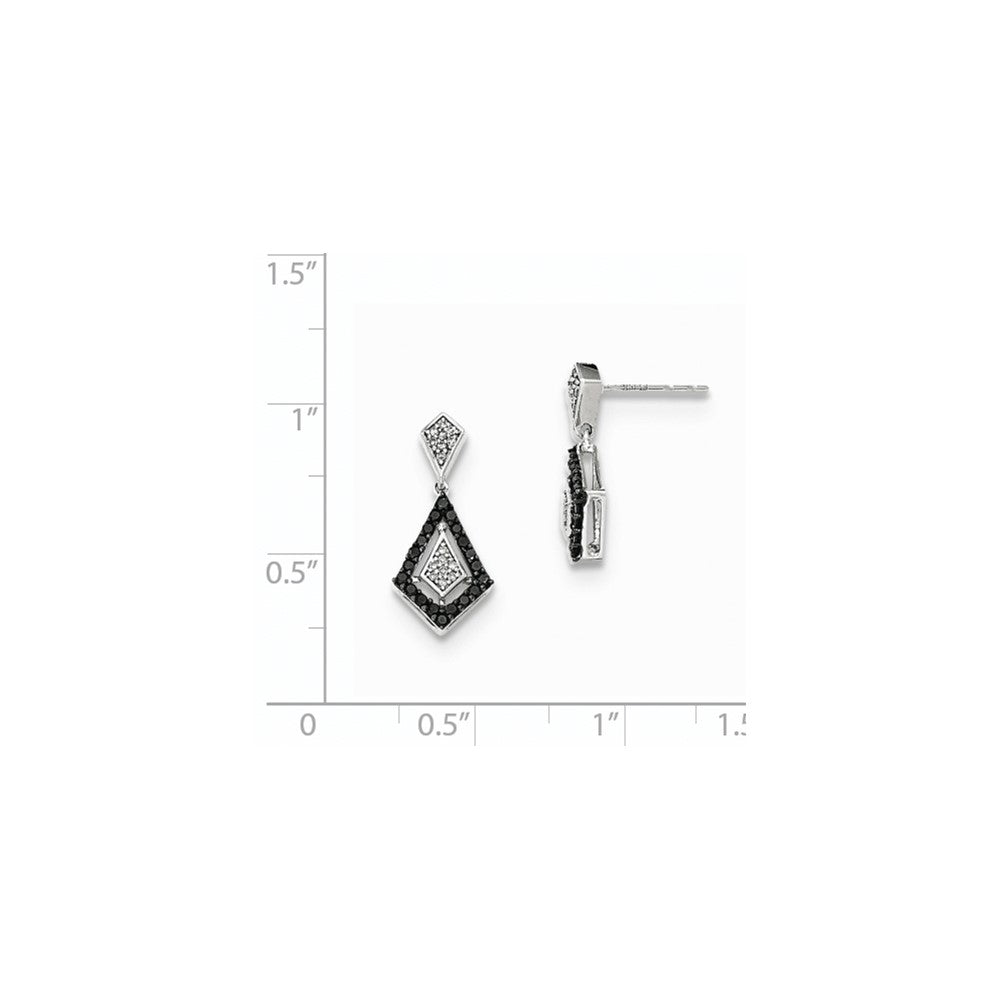14kt W Polished Real Diamond/Black Real Diamond Post Dangle Earrings