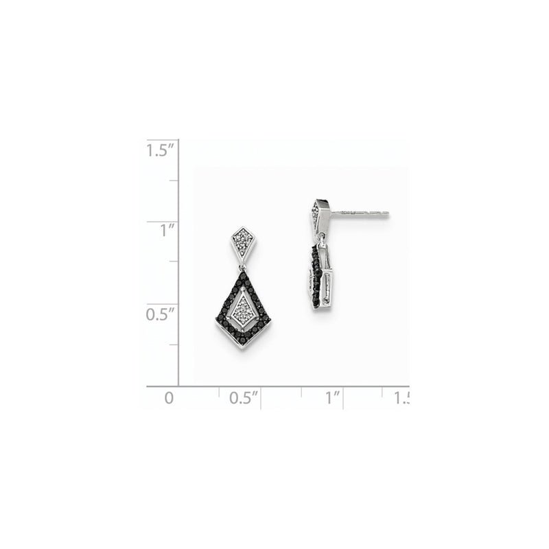14kt W Polished Real Diamond/Black Real Diamond Post Dangle Earrings