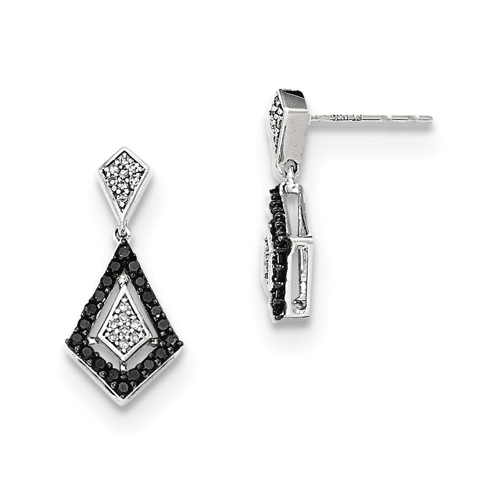 14kt W Polished Real Diamond/Black Real Diamond Post Dangle Earrings