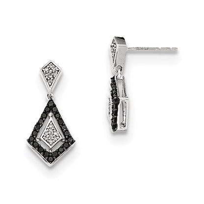 14kt W Polished Real Diamond/Black Real Diamond Post Dangle Earrings
