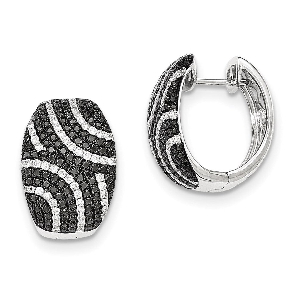 14k White Gold Black & White Real Diamond Hinged Post Earrings
