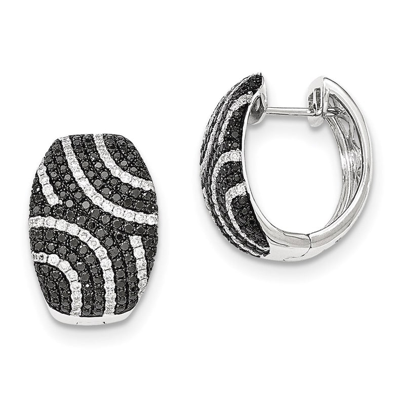 14k White Gold Black & White Real Diamond Hinged Post Earrings