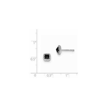 14k White Gold Black and White Real Diamond Square Post Earrings