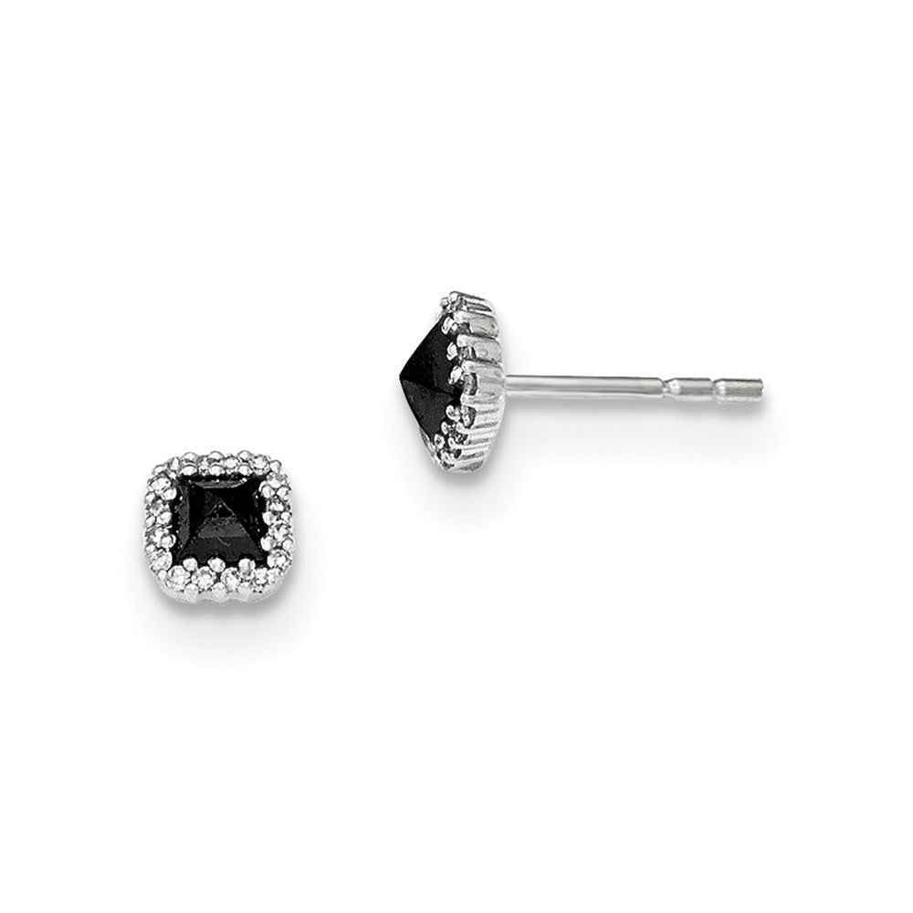 14k White Gold Black and White Real Diamond Square Post Earrings