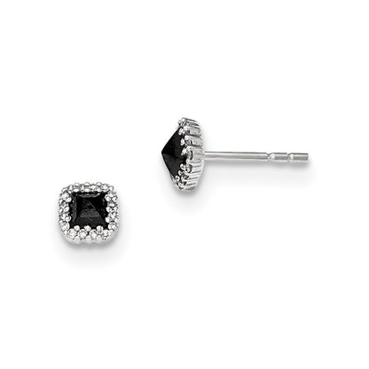 14k White Gold Black and White Real Diamond Square Post Earrings