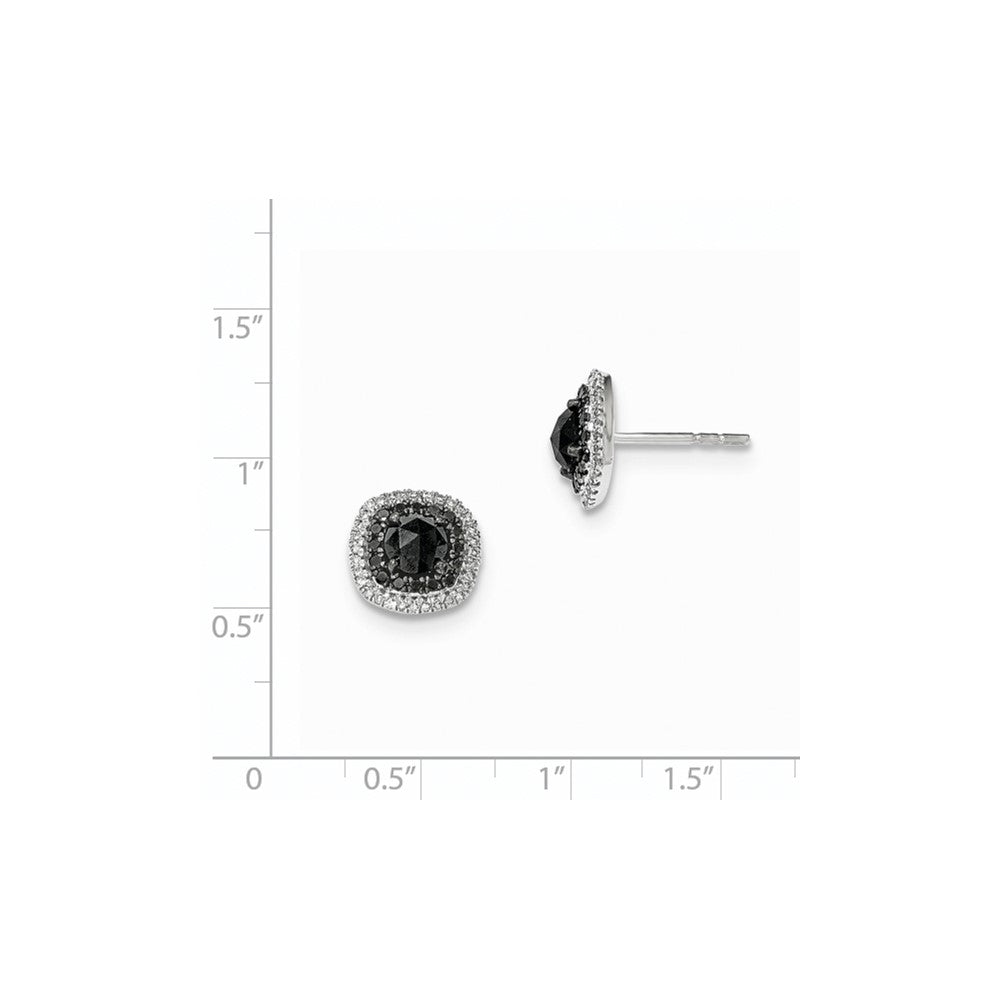 14k White Gold Black and White Real Diamond Square Post Earrings