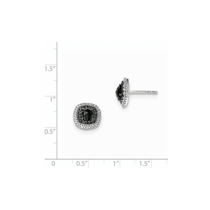 14k White Gold Black and White Real Diamond Square Post Earrings
