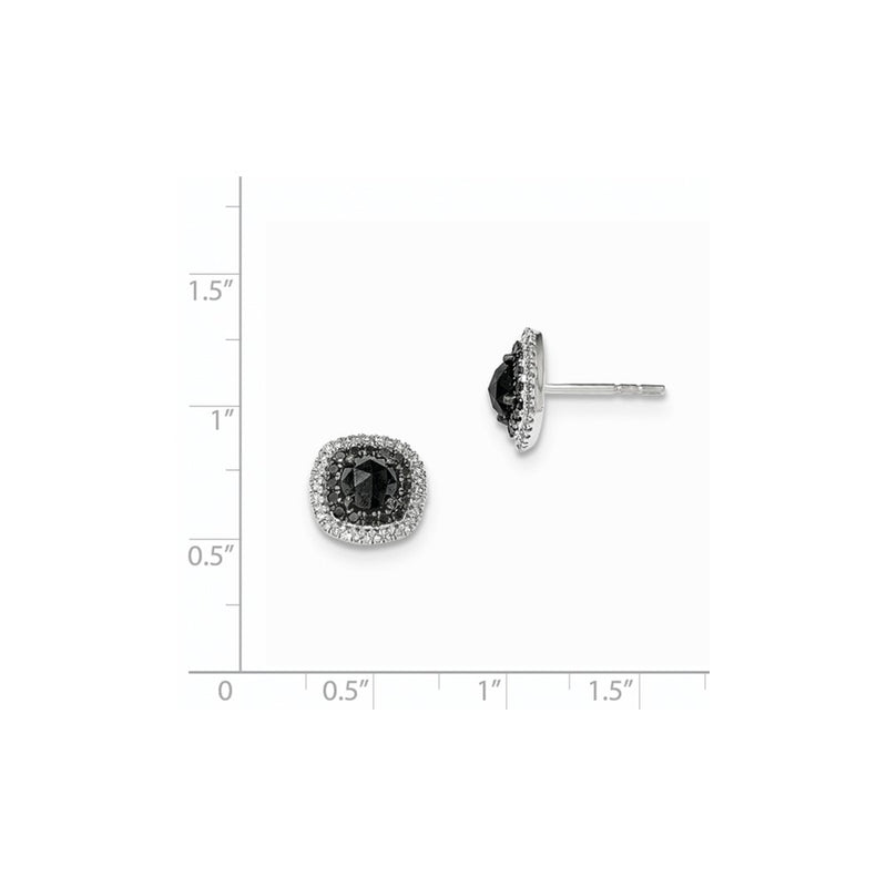 14k White Gold Black and White Real Diamond Square Post Earrings