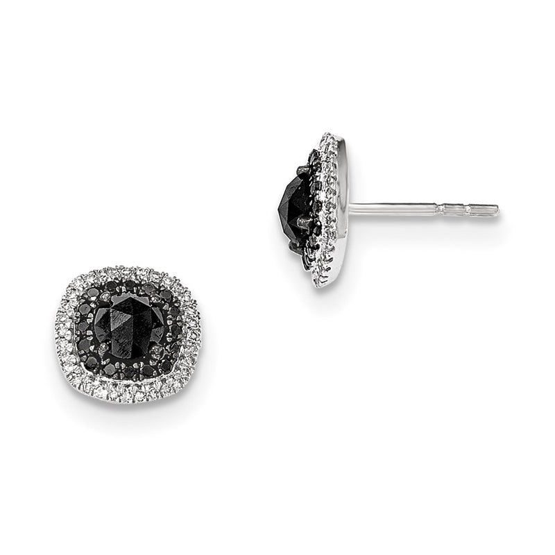 14k White Gold Black and White Real Diamond Square Post Earrings