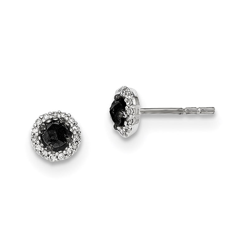 14k White Gold Black and White Real Diamond Post Earrings