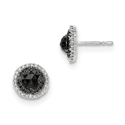 14k White Gold Black and White Real Diamond Post Earrings