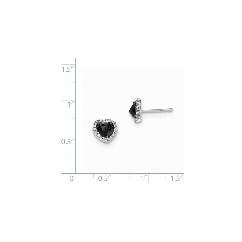 14k White Gold Black and White Real Diamond Heart Post Earrings