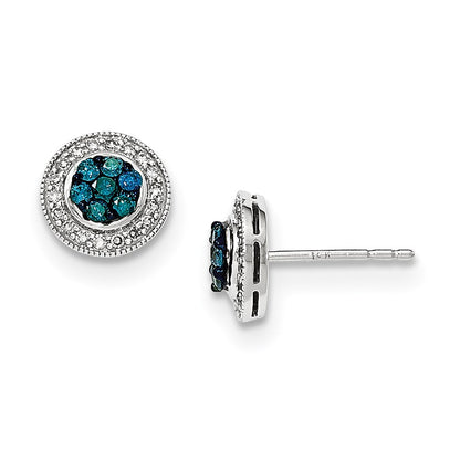 14K White Gold Blue & White Real Diamond Post Earring