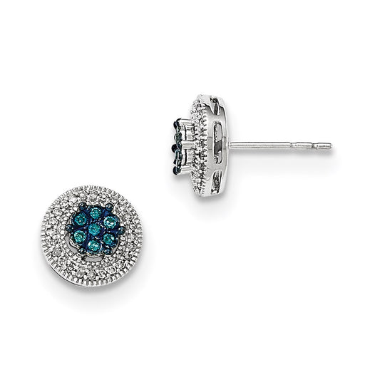 14K White Gold Blue & White Real Diamond Post Earrings