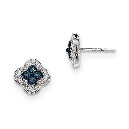 14k White Gold Blue & White Real Diamond Post Earrings