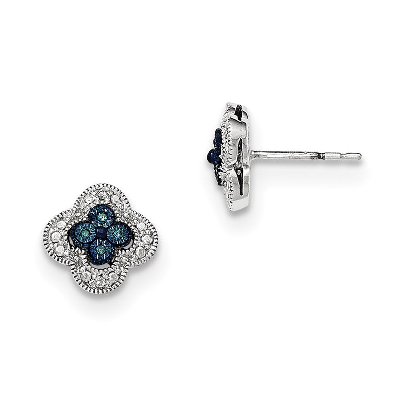 14k White Gold Blue & White Real Diamond Post Earrings