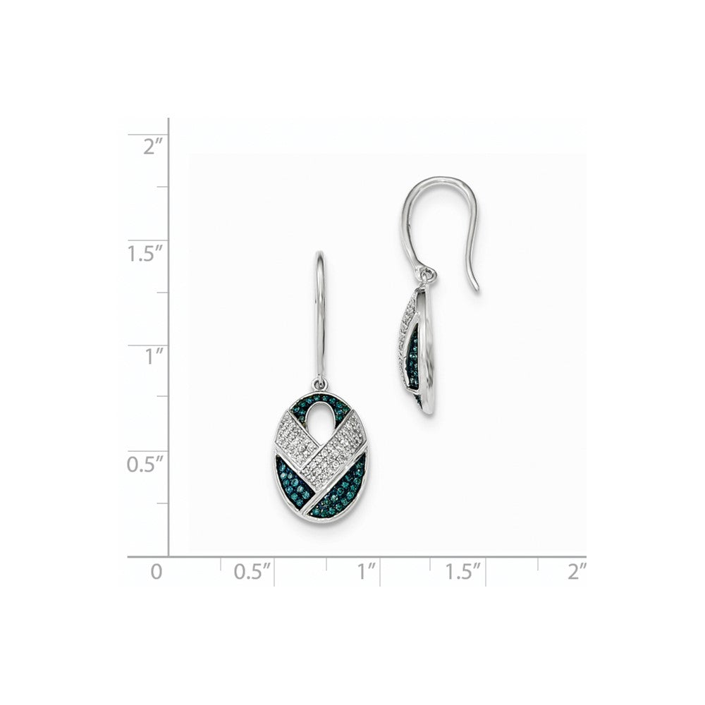 14k White Goldt W Polished Diamond/Blue Diamond Shepherd Hook Earrings