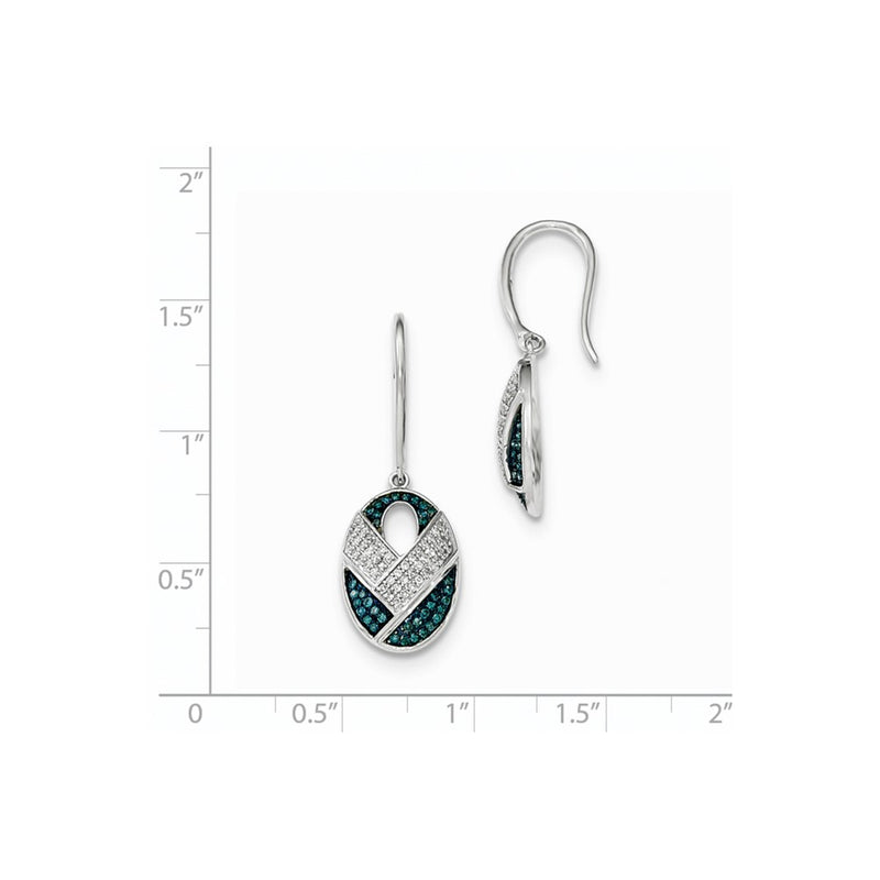 14k White Goldt W Polished Diamond/Blue Diamond Shepherd Hook Earrings
