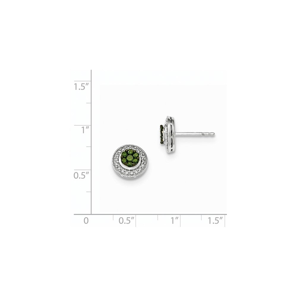 14K White Gold Green & White Real Diamond Post Earring