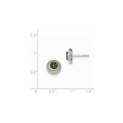 14K White Gold Green & White Real Diamond Post Earring