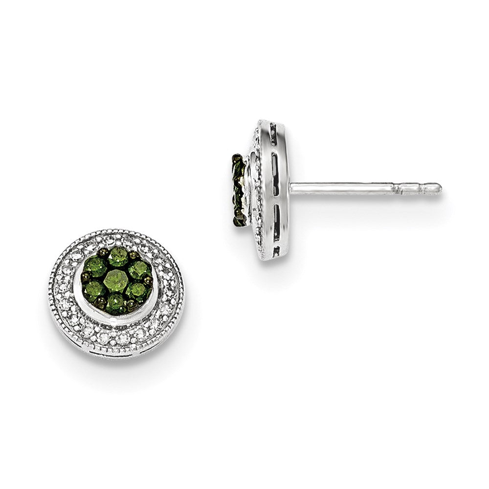 14K White Gold Green & White Real Diamond Post Earring