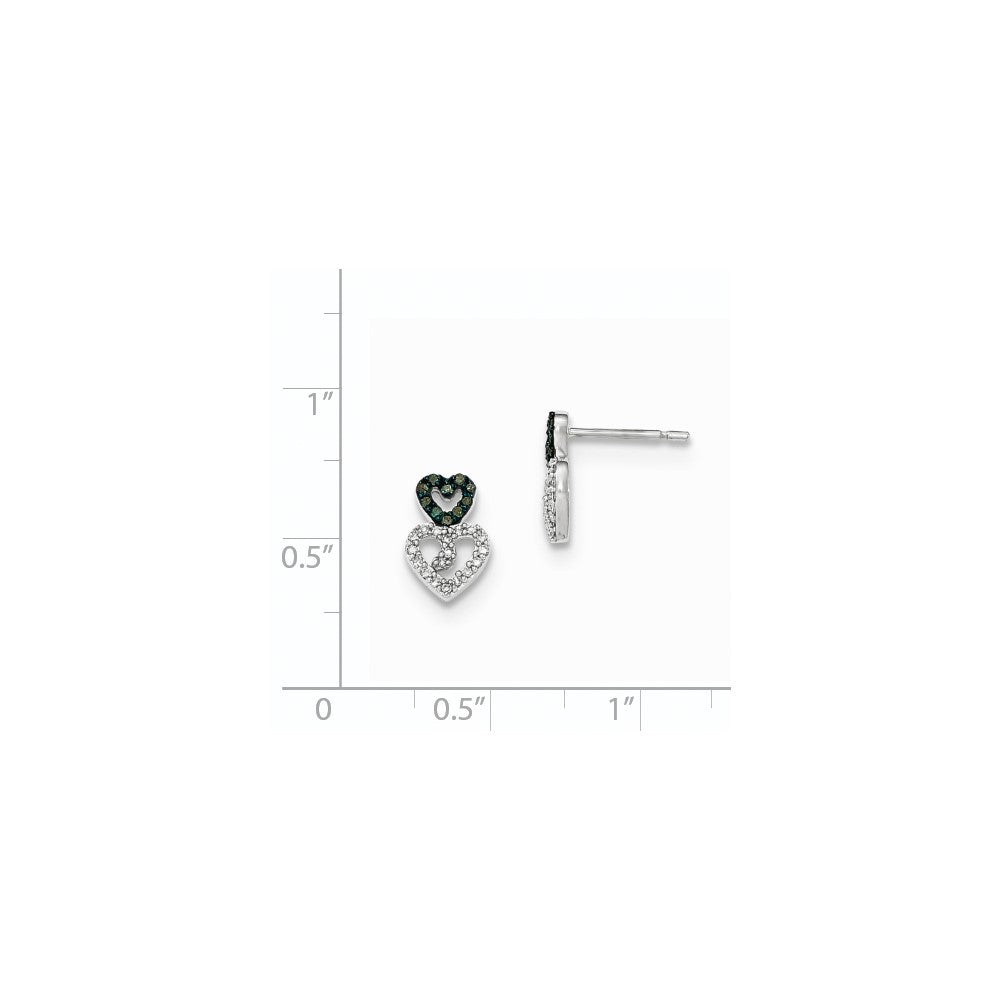 14K White Gold Polished Blue & White Real Diamond Black Rhodium Post Earrings