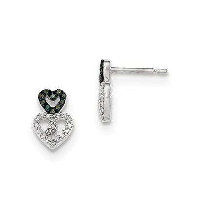 14K White Gold Polished Blue & White Real Diamond Black Rhodium Post Earrings