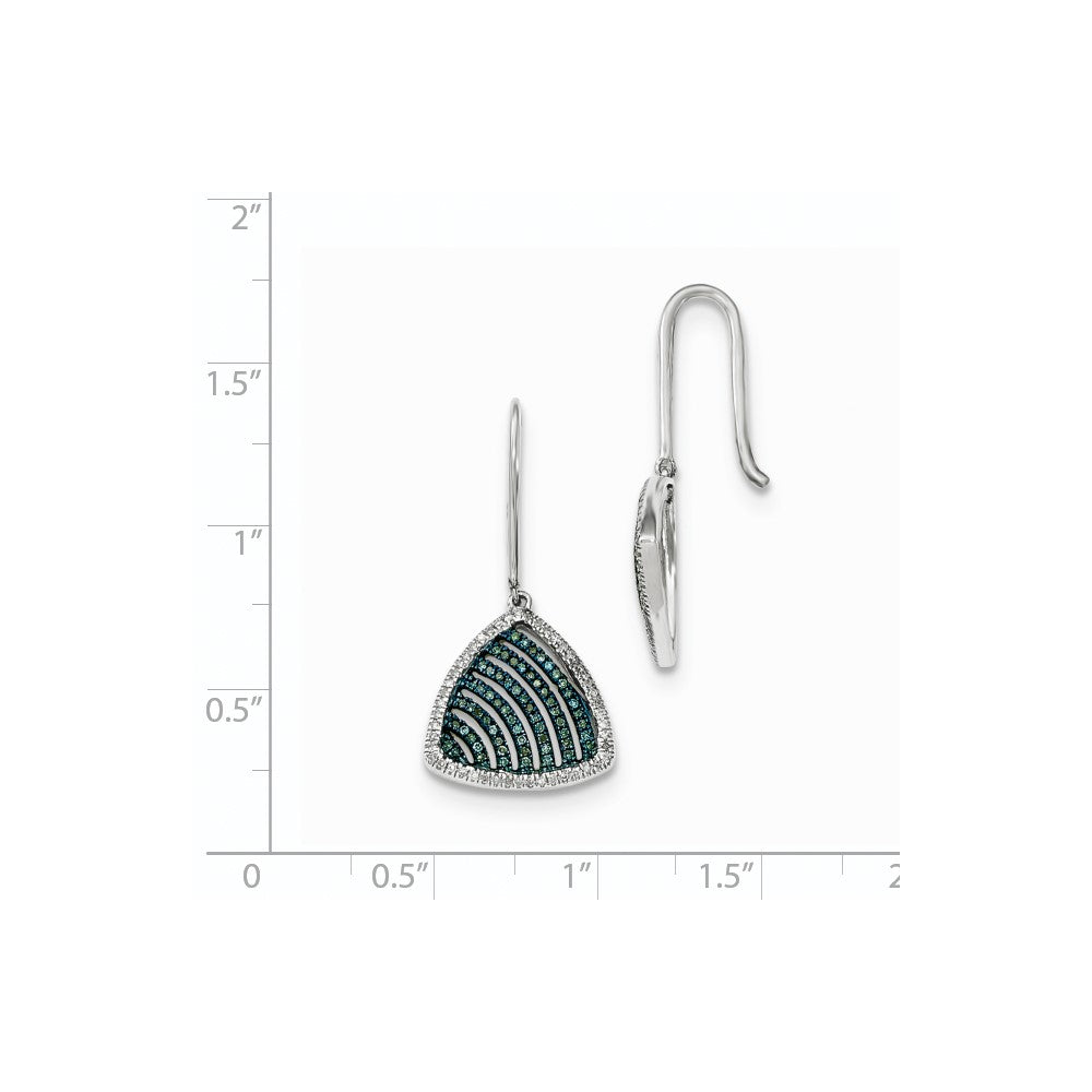 14k White Gold Blue and White Real Diamond Dangle Earrings