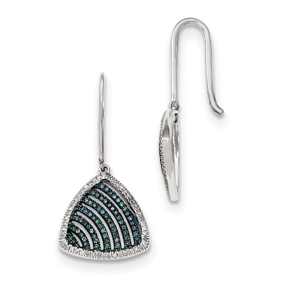 14k White Gold Blue and White Real Diamond Dangle Earrings