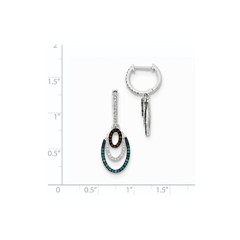 14k White Gold Blue, White & Red Real Diamond Hinged Hoop Dangle Earrings XE2780AA