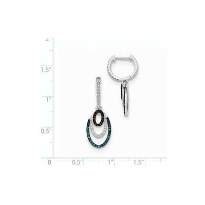 14k White Gold Blue, White & Red Real Diamond Hinged Hoop Dangle Earrings XE2780AA