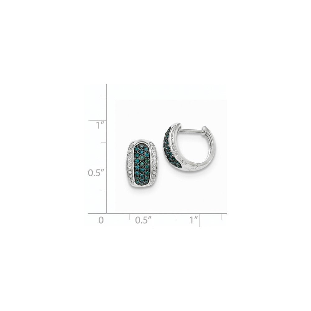 14k White Gold Blue and White Real Diamond Hinged Hoop Earrings