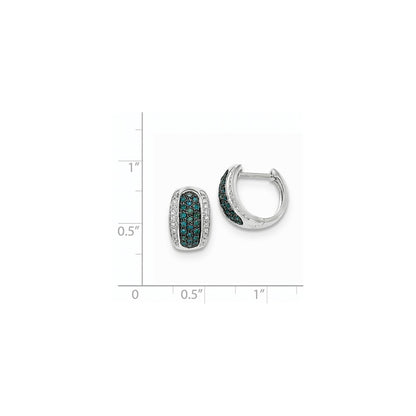 14k White Gold Blue and White Real Diamond Hinged Hoop Earrings