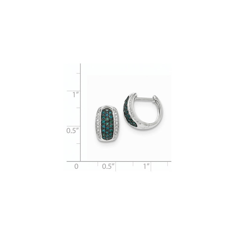 14k White Gold Blue and White Real Diamond Hinged Hoop Earrings