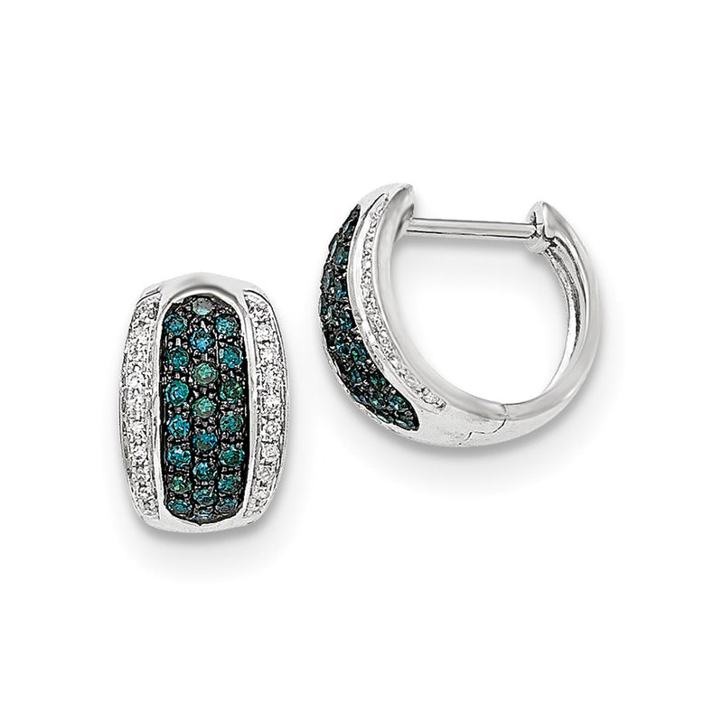 14k White Gold Blue and White Real Diamond Hinged Hoop Earrings