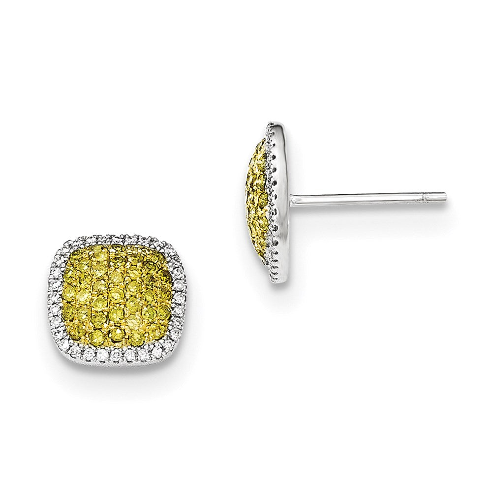 14K White Gold Real Diamond & PavÃ¢â‚¬Å¡ Yellow Real Diamond Post Earrings