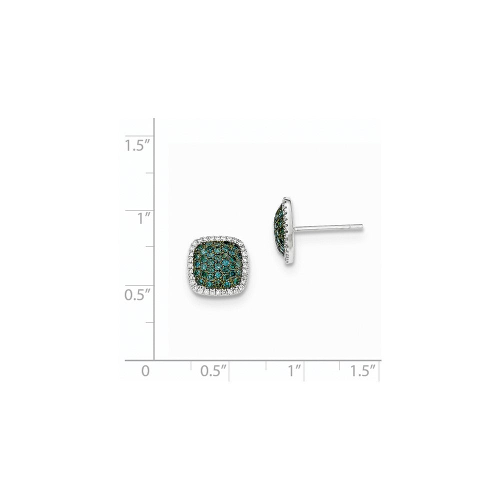 14k White Gold Diamond & Pav‚ Blue Diamond Post Earrings